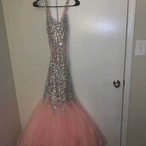 Pink mermaid sequin prom dress